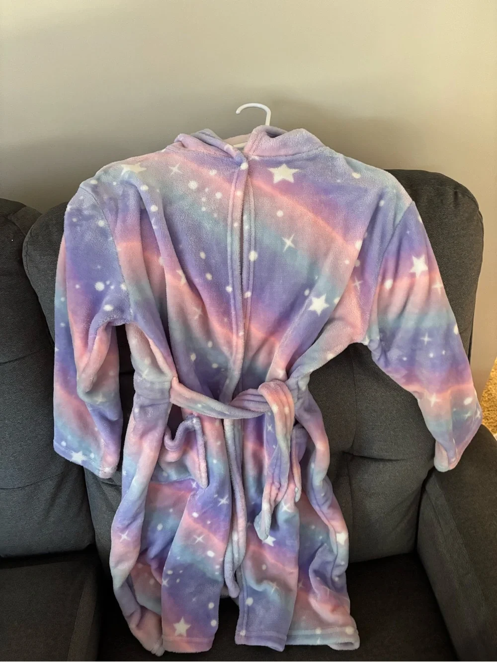 Kids Plush Hooded Robe in Pastel Galaxy Stars - Pink & Purple